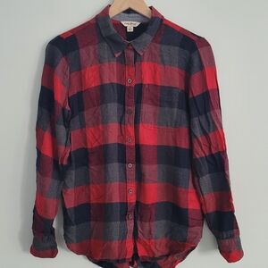 Lucky Brand Plaid Flannel Tunic Button Back Lightweight